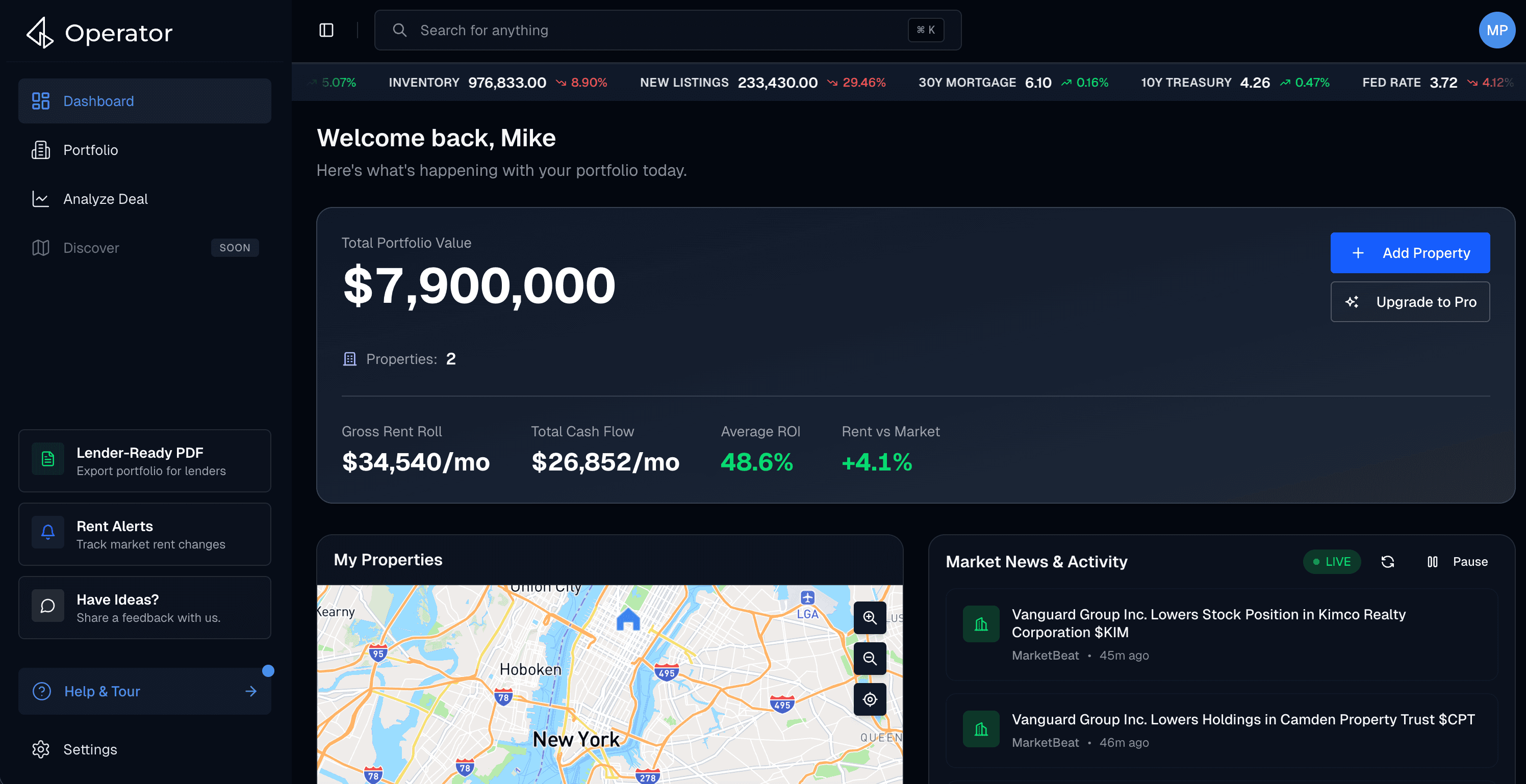 Operator dashboard